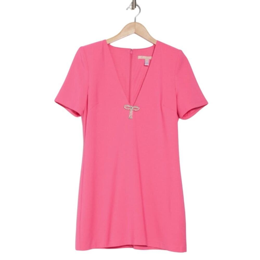 Hutch Women's Embellished Bow Front Shift Dress Short Sleeve Pink Size M NWOT